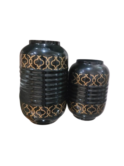 Decorative Metal Vase Set (Black & Gold)