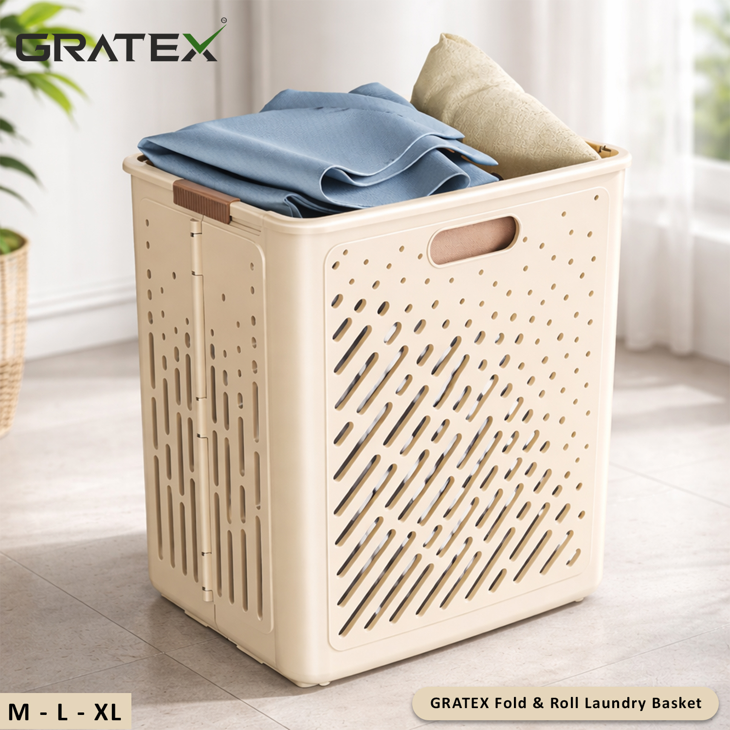 GRATEX Fold &amp; Roll Laundry Basket – Large (50 Liter)