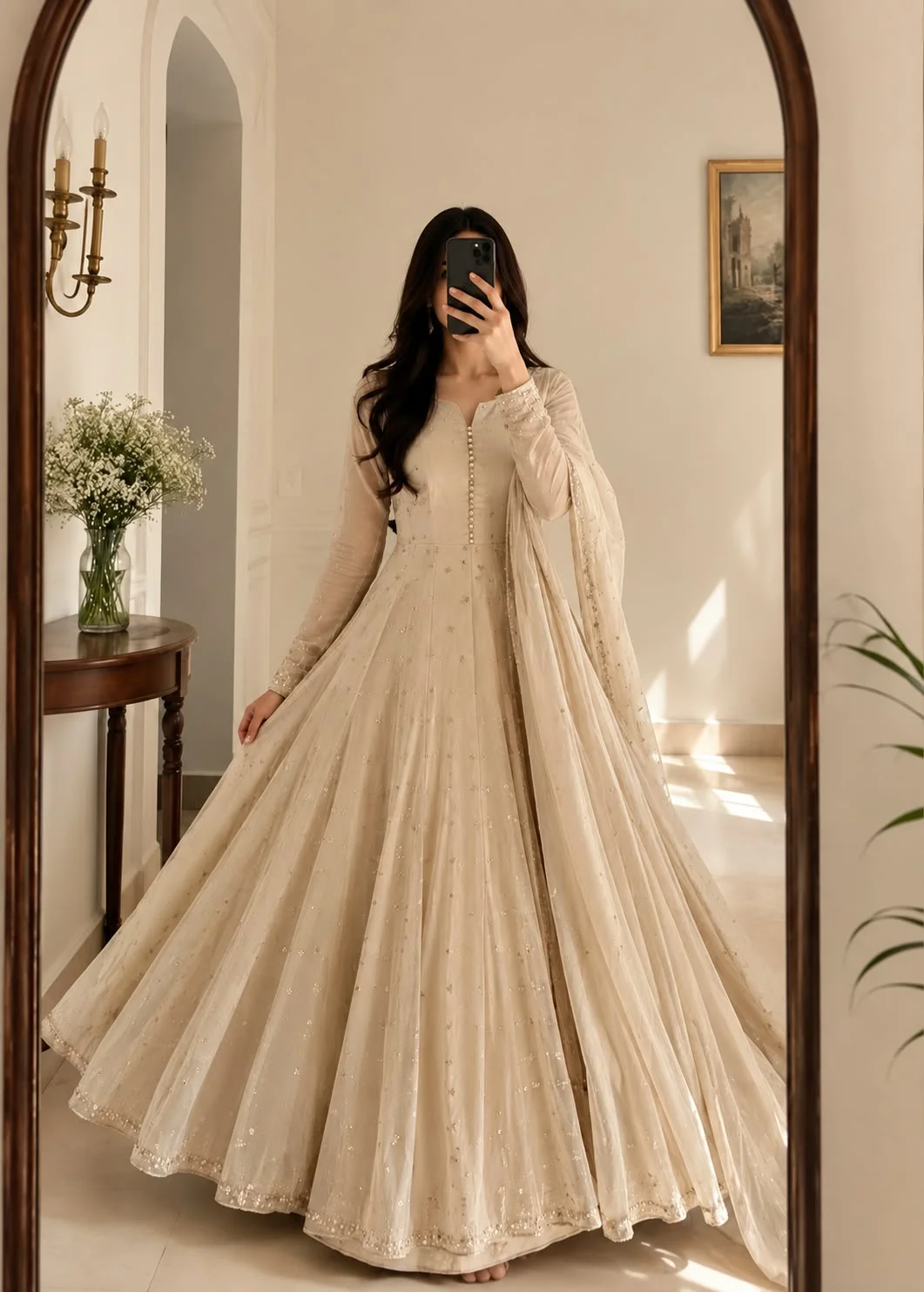 Mehrosh Boutique Ivory Flared Anarkali with Dupatta