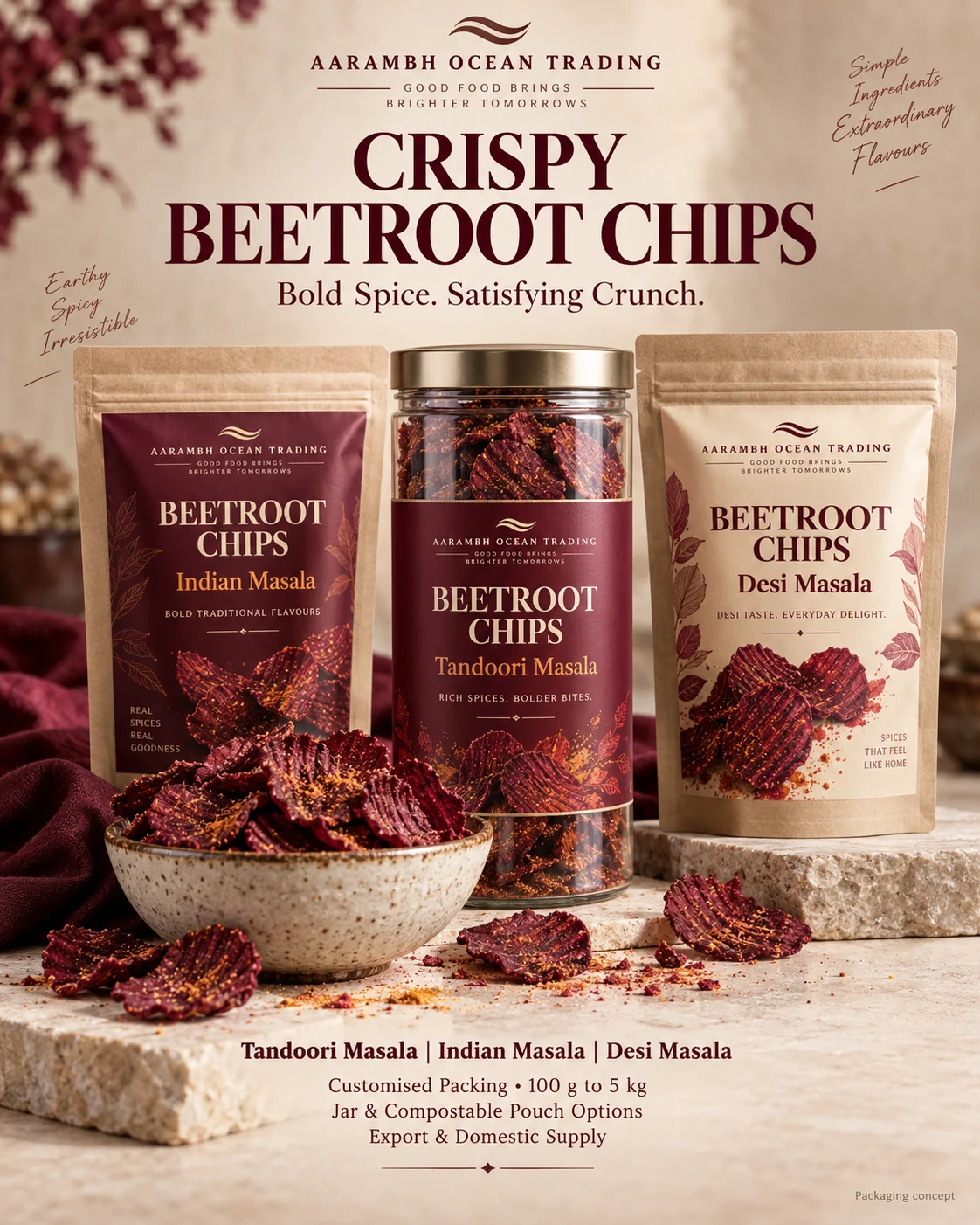 Dehydrated Fried Crispy Beet Masala HEalthy Snacks 100 gm to 2 kgs