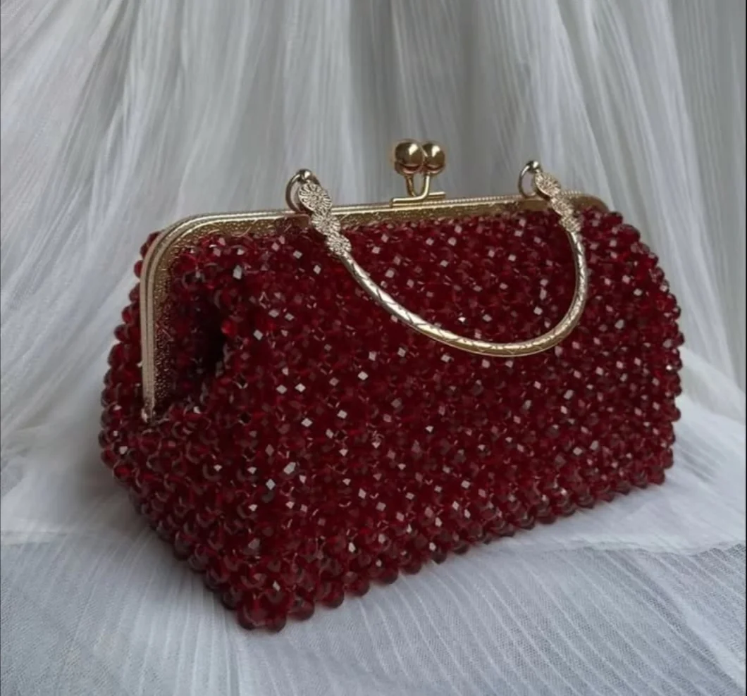 Handmade Red Crystal Beaded Luxury Evening Partywear Clutch Bag.