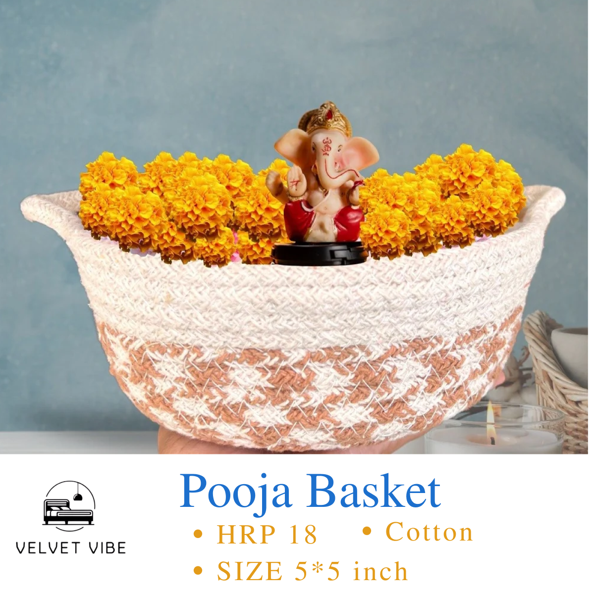 Velvet Vibe Home Decor: Soft & Stylish Cotton Pooja Baskets
