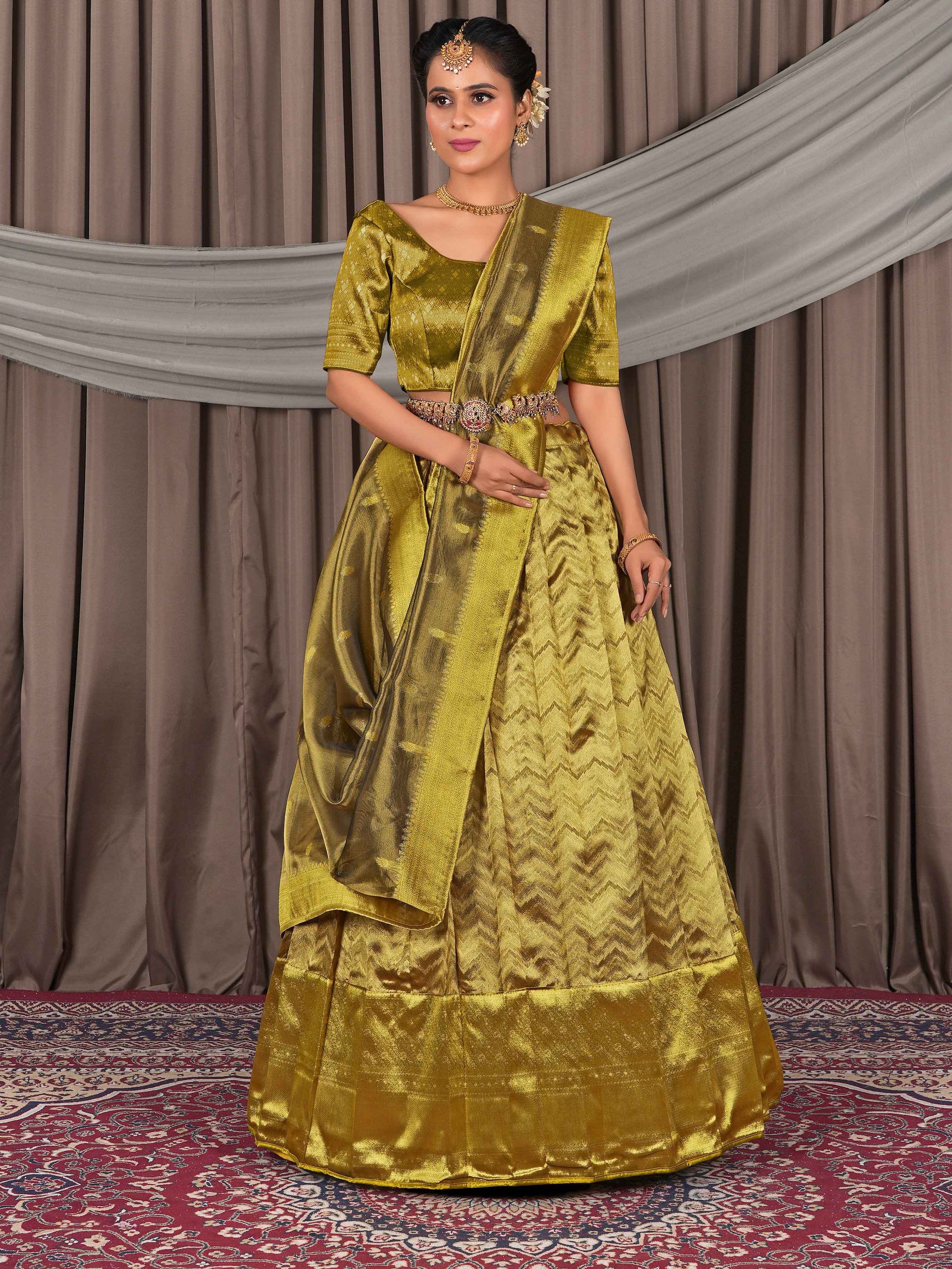 Pure Two Tone Liril Zari Tissue Lehenga Choli - Regal Elegance