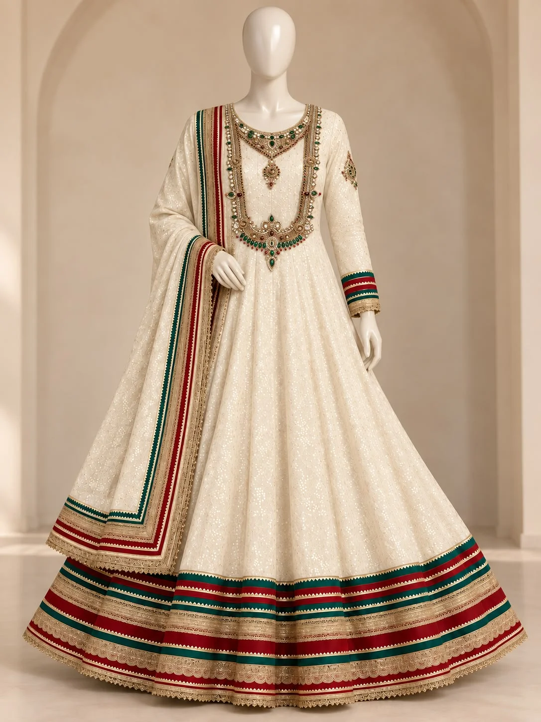 Mehrosh Boutique Ivory Embroidered Anarkali Set