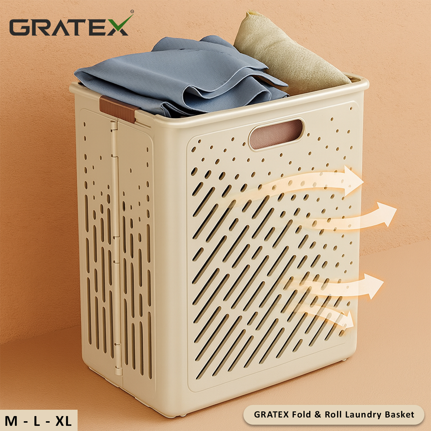 GRATEX Fold &amp; Roll Laundry Basket – Extra Large (70 Liter)