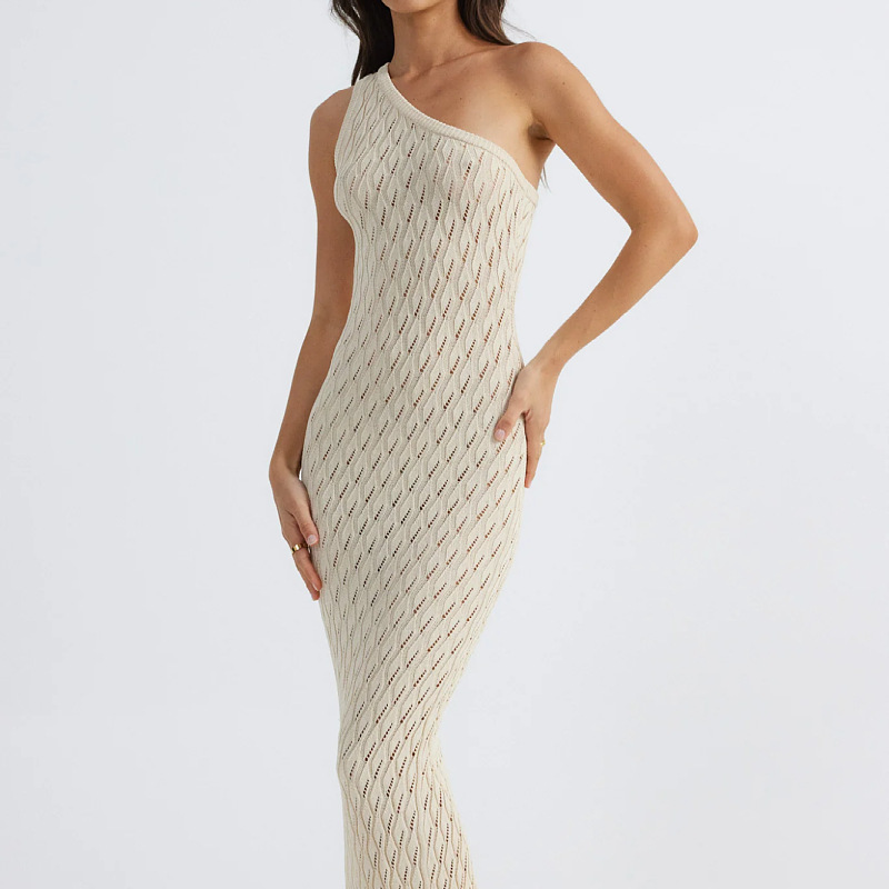 Fashion hollowed knitted dress beige