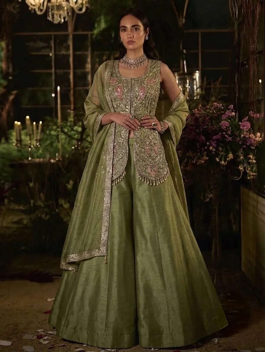 Mehrosh Boutique Olive Green Embroidered Lehenga Set