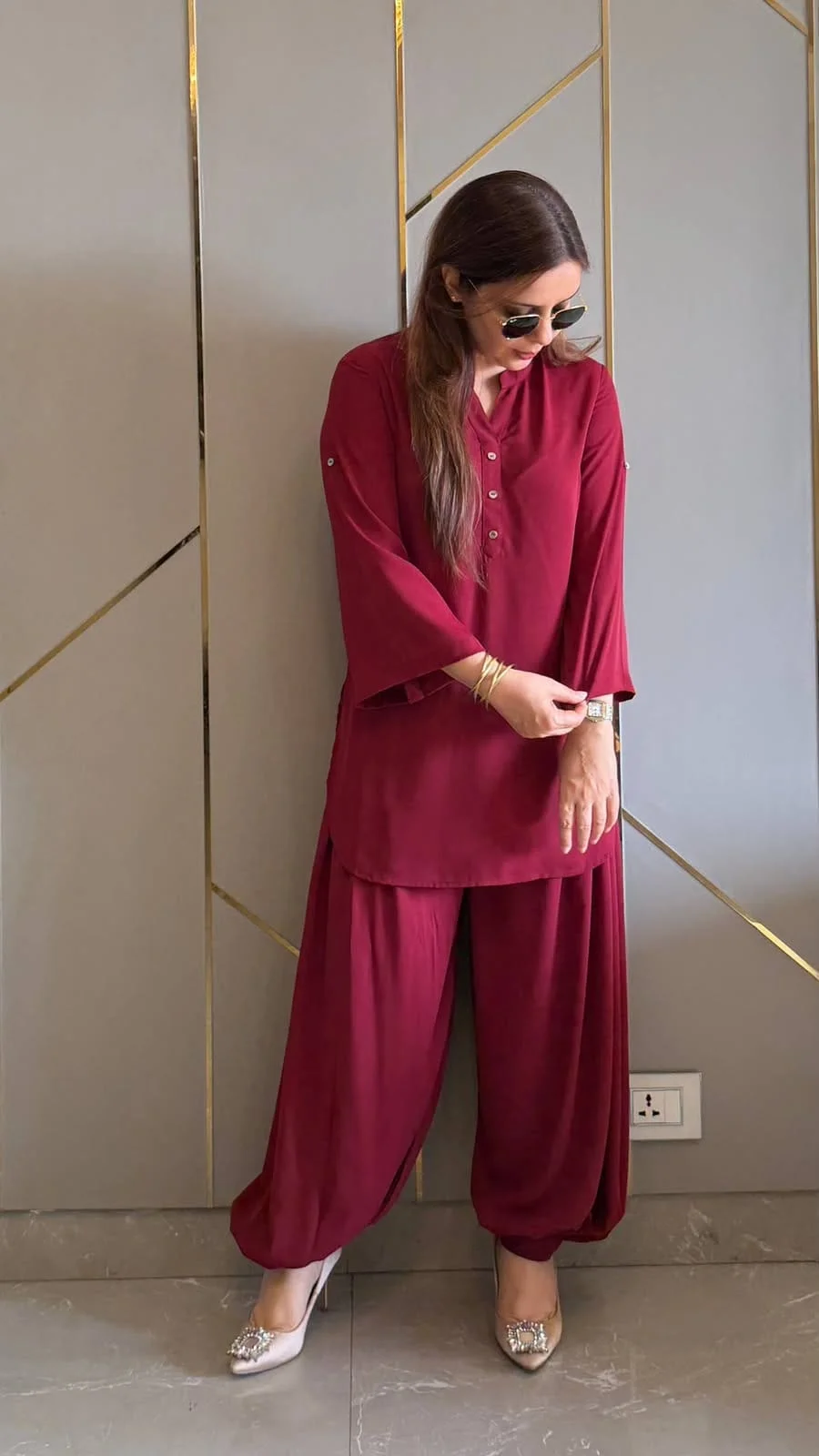 Mehrosh Boutique  Wine kurta &amp; Draped Salwar Set