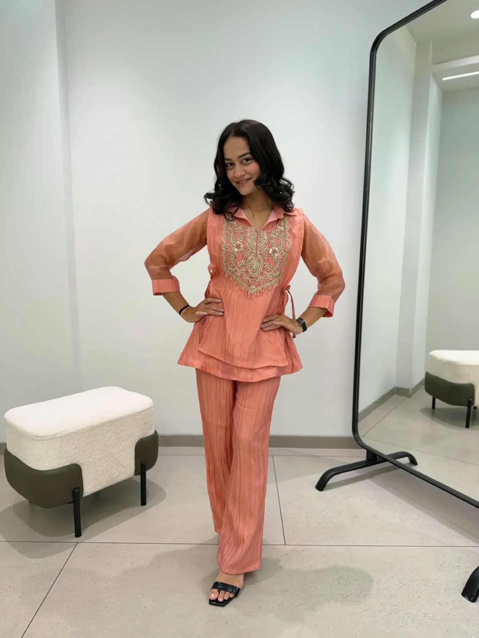 Mehrosh Boutique Peach Embroidered Co-ord Set