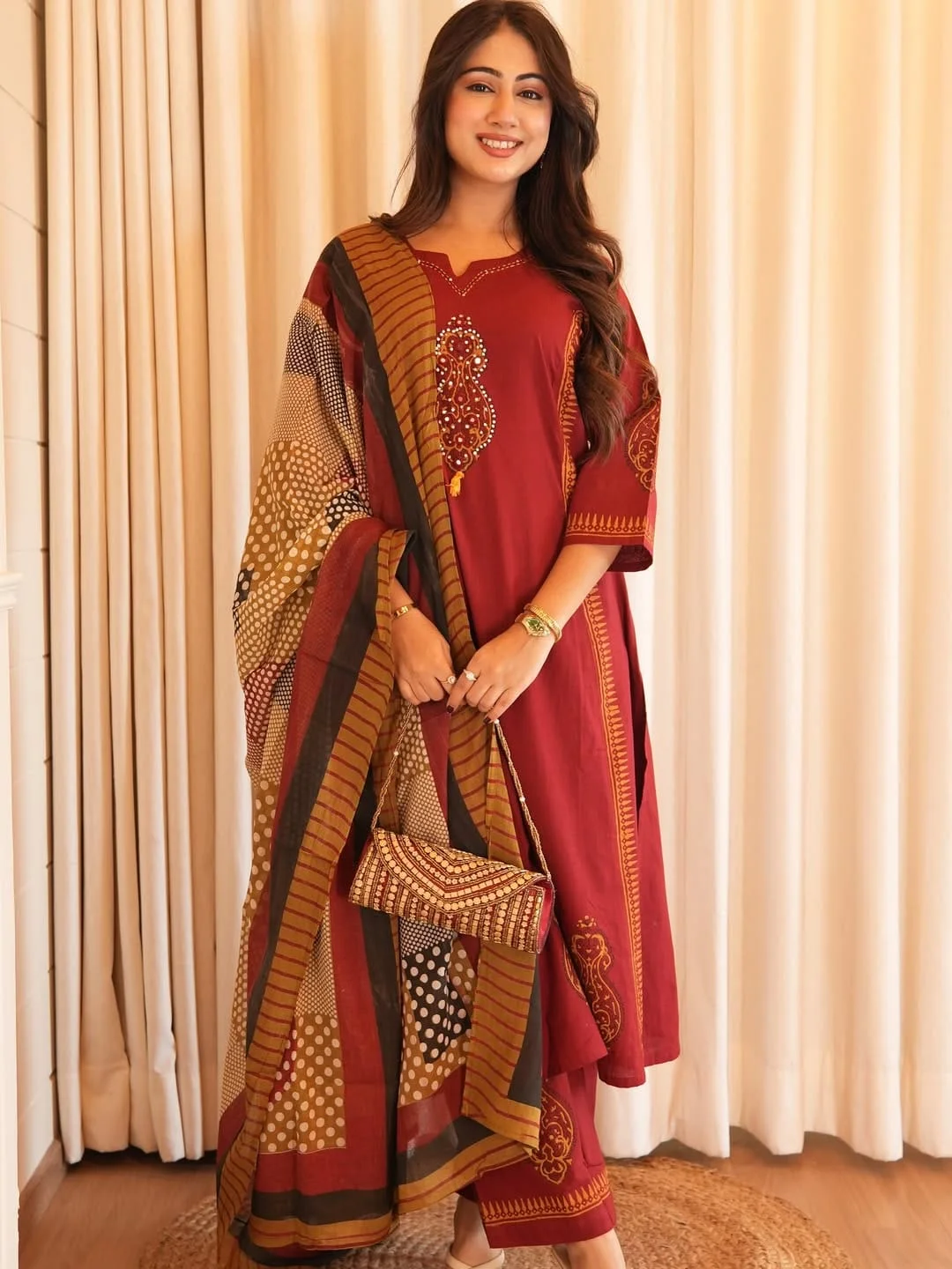 Mehrosh Boutique Maroon kurta, Trouser &amp; Printed Dupatta Set