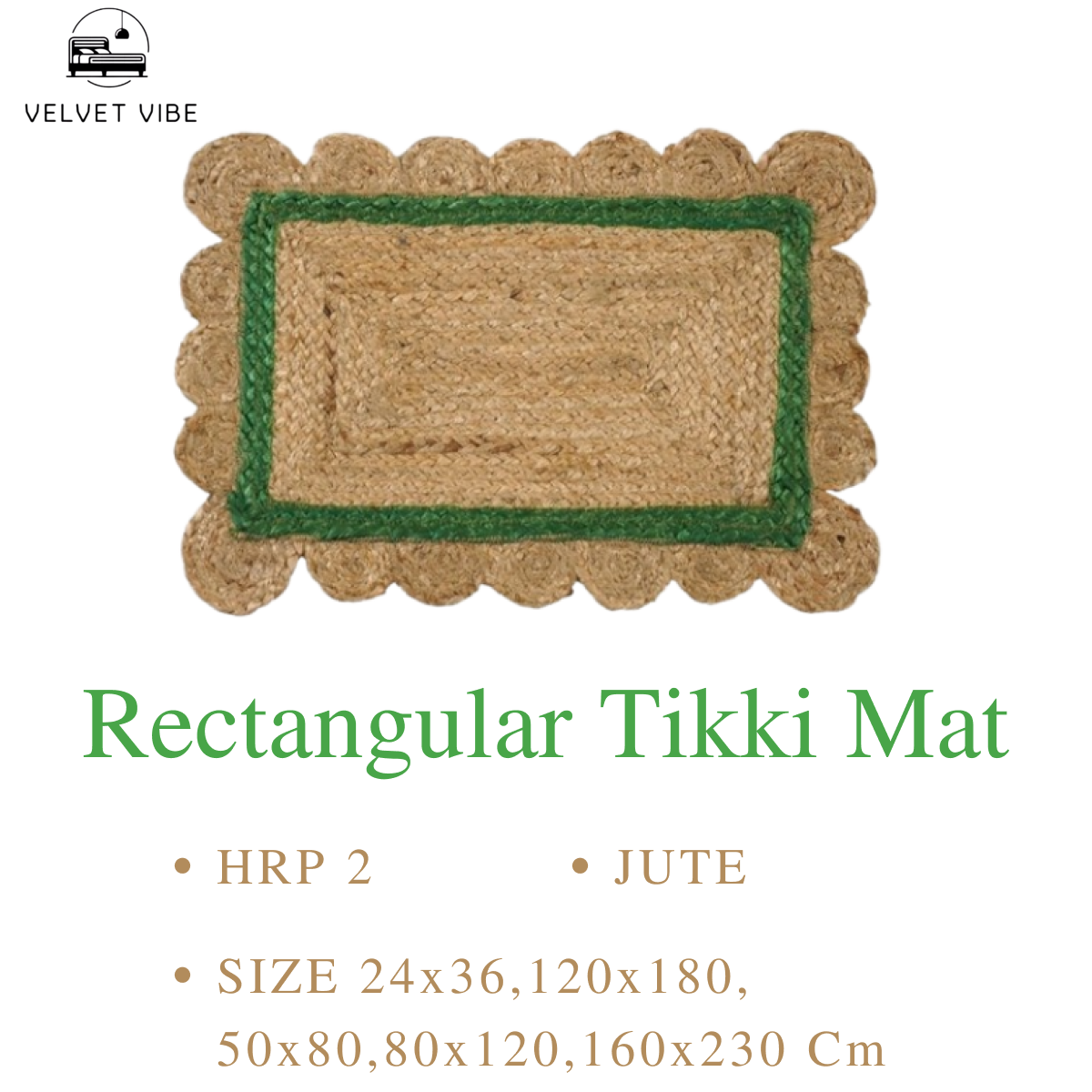 Velvet Vibe Presents Elegant Rectangular Jute Tikki Mat for Stylish Home Decor