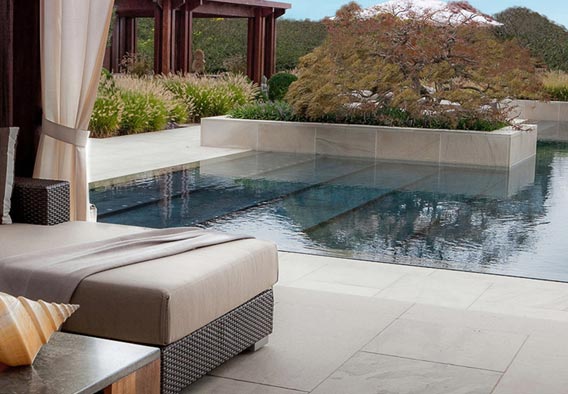 White Flamed Sandstone Pool Surrounds 