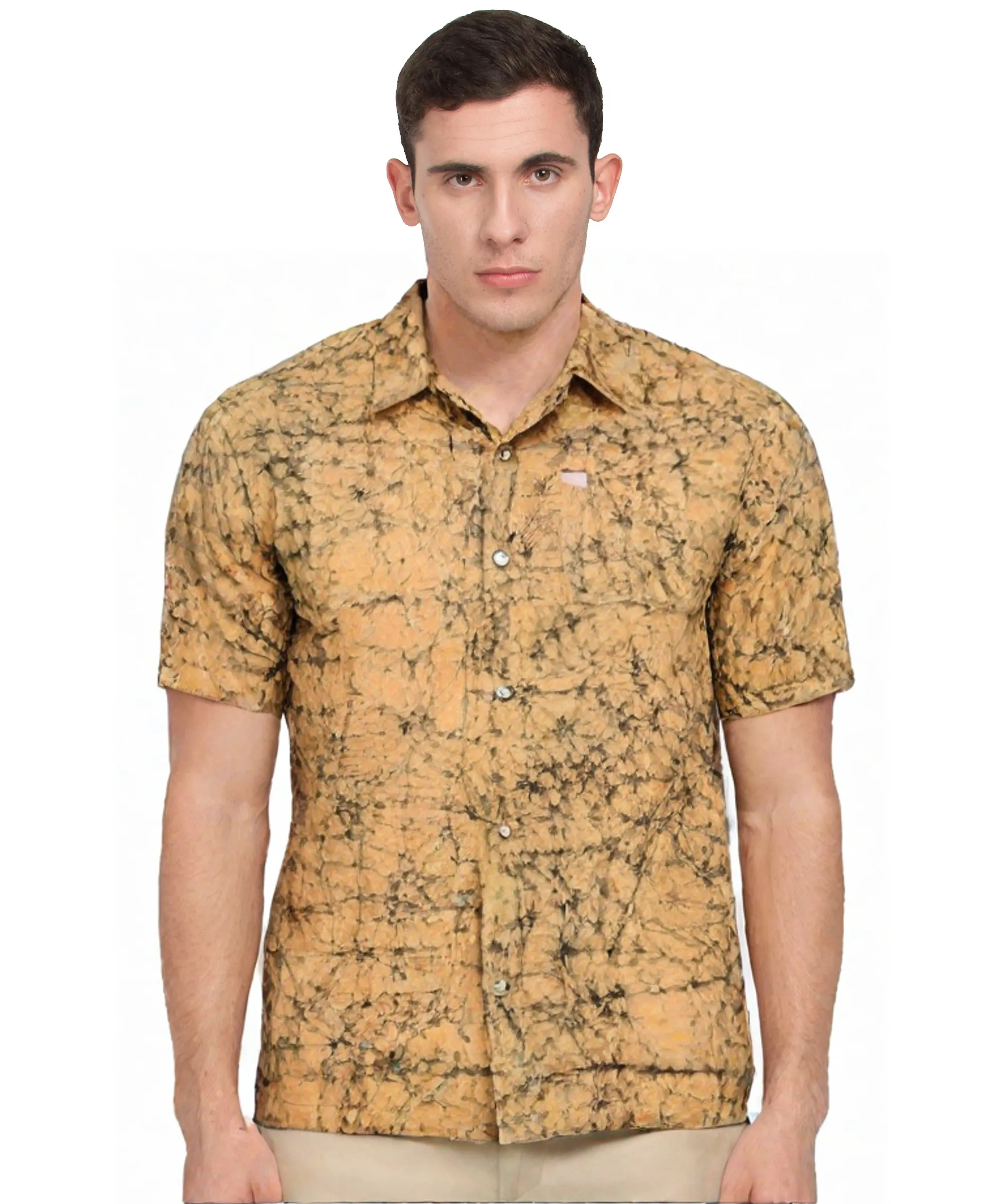 Golden Brown Batik Short Sleeve Shirt