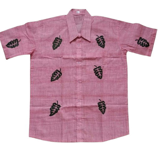 Rose Pink Leaf Print Cotton Shirt
