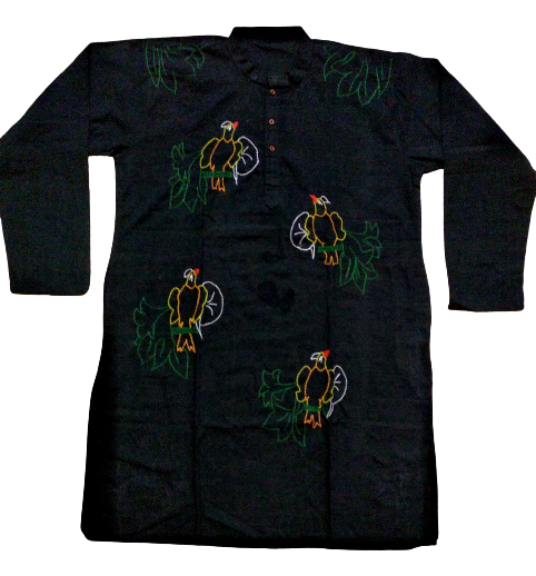 Black Bird Motif Kantha Stitch Kurta 