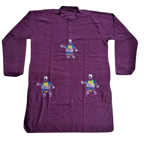 Purple Cultural Figure Kantha Stitch Kurta 