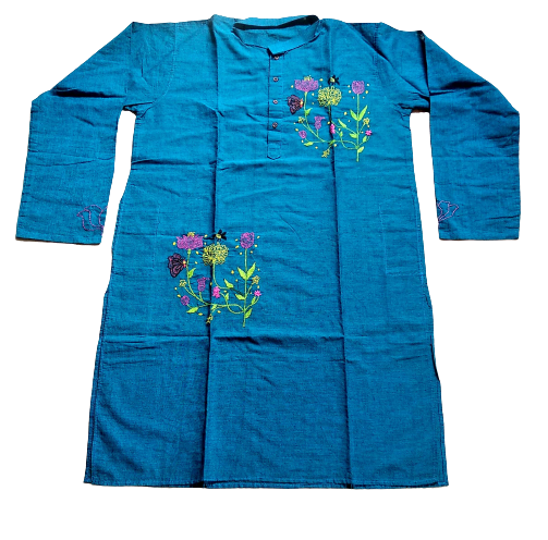 Blue Floral Kantha Stitch Kurta 