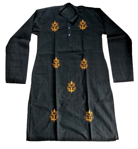 Black Geometric Kantha Stitch Kurta 