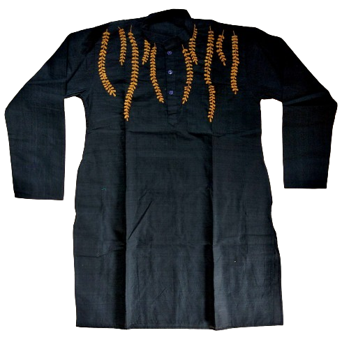 Black Leaf Pattern Kantha Stitch Kurta 