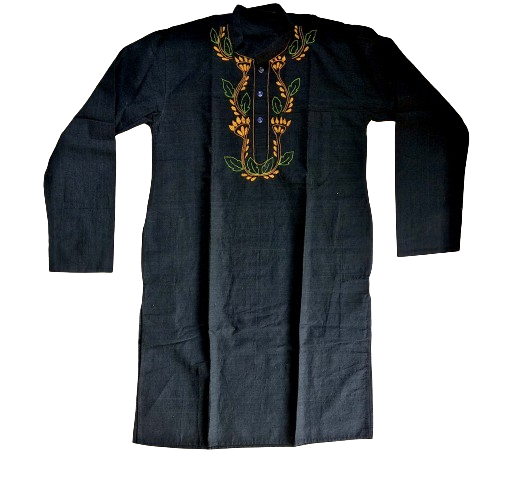 Black Floral Neck Kantha Stitch Kurta 