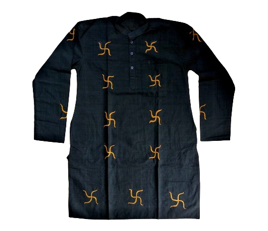 Black Swastika Motif Kantha Stitch Kurta 