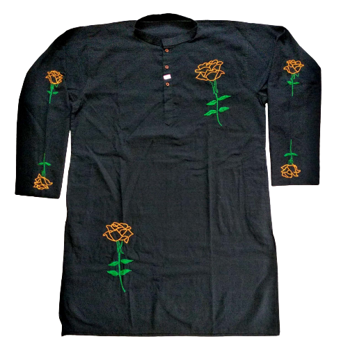 Black Rose Motif Kantha Stitch Kurta 