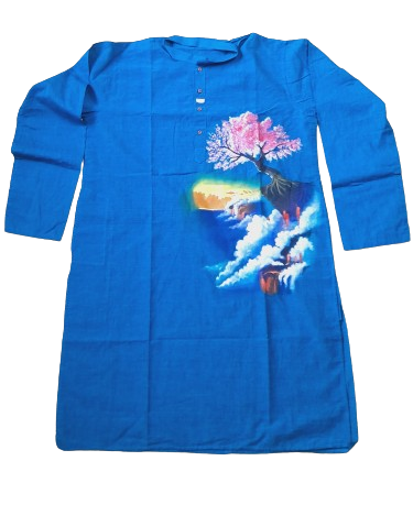 Azure Blue Printed Cotton Kurta 