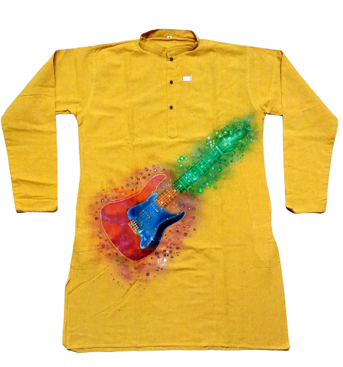 Mustard Cotton Guitar Print Kurta 