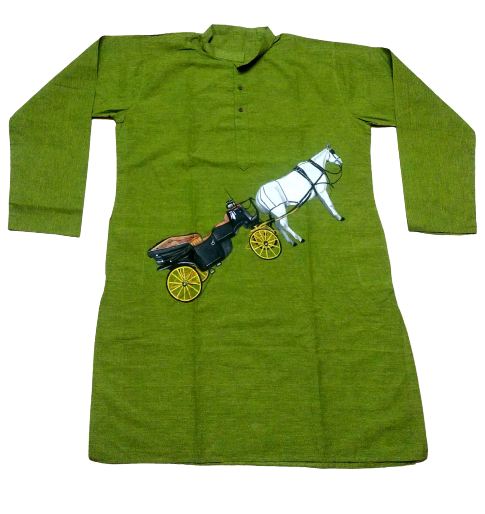 Olive Green Horse Carriage Print Cotton Kurta 