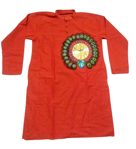 Cotton Clock with Peacock Feathers Print Kurta 