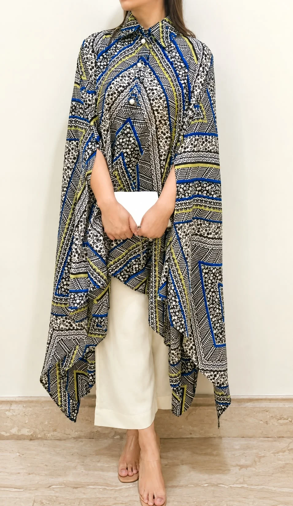 Mehrosh Boutique Printed Asymmetric Kaftan &amp; Ivory Palazzo Set
