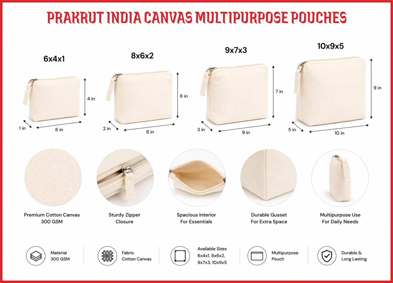 Canvas Multipurpose Pouches (Zipper Bags)
