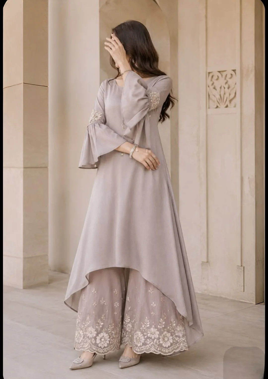 Mehrosh Boutique Mauve Kaftan-Style Top &amp; Embroidered Palazzo Set