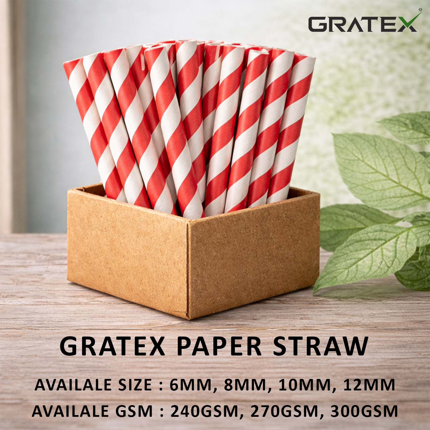 GRATEX Eco-Friendly Paper Straw 8 mm | 240 GSM / 270 GSM / 300 GSM | Biodegradable Export Quality Drinking Straw