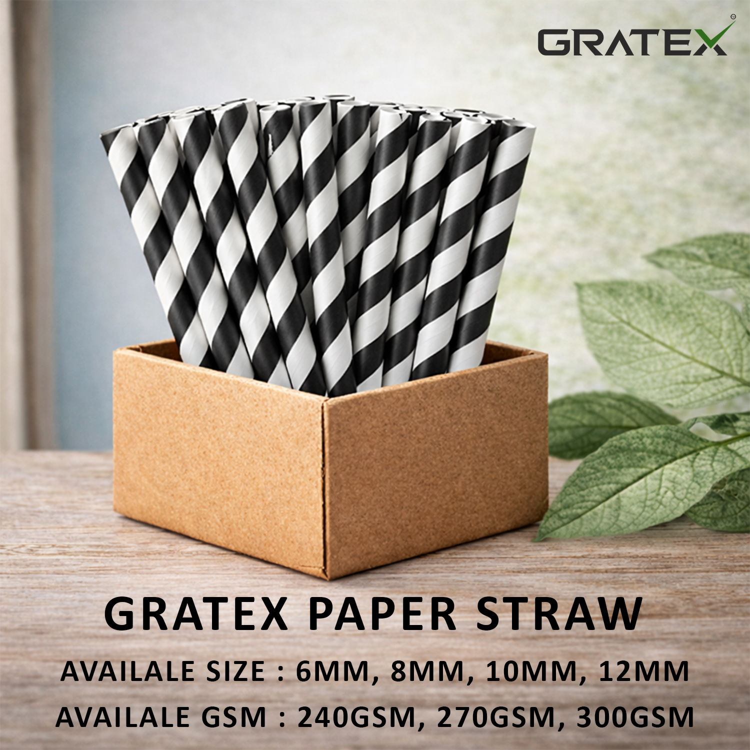 GRATEX Eco-Friendly Paper Straw 10 mm | 240 GSM / 270 GSM / 300 GSM | Biodegradable Export Quality Drinking Straw