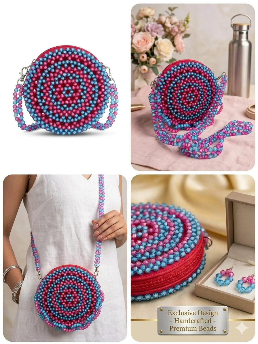 Handcrafted Crossbody Pink &amp; Blue Luxury bag
