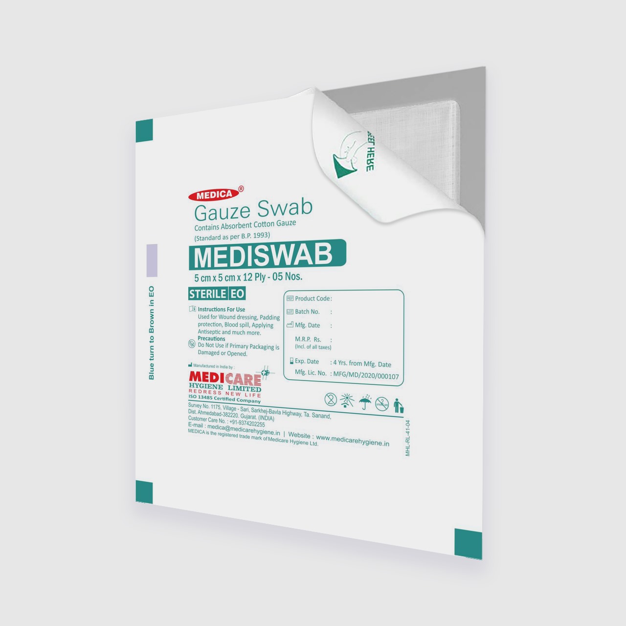 Medica Mediswab Gauze Swab E/O Sterile 5CM X 5CM X 8PLY